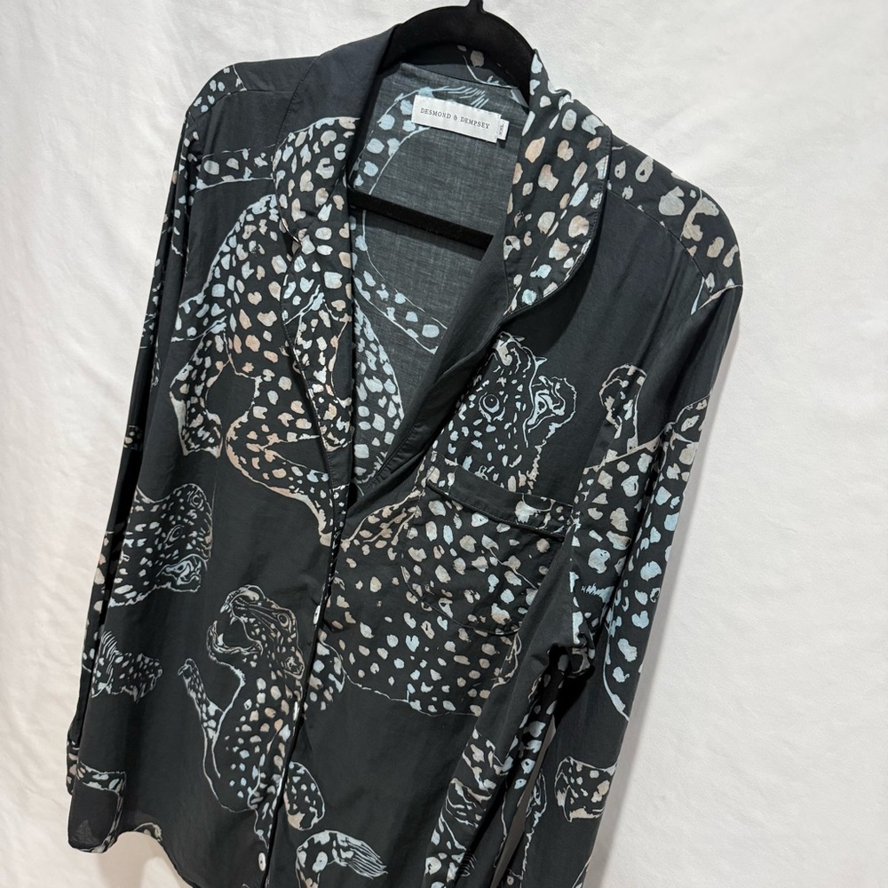Desmond & Dempsey XXL Cotton Shirt Leopard Print Luxe Pajama Statement Lounge - Picture 2 of 15